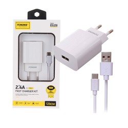 Foneng Fast USB Wall Charger Adaptor EU28 with Type C Cable 2.4A White Foneng Fast USB Wall Charger Adaptor EU28 with Type C Cable 2.4A White